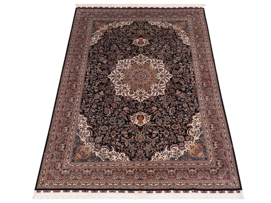 Pure Silk Navy Red 6.1x9 Hand Knotted Rug