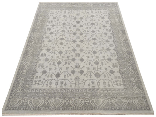 Knotra Ivory Gray 7.11x9.10 Hand Knotted Rug