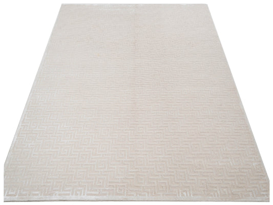 Tenzari Beige Ivory 8.1x9.10 Hand Knotted Rug
