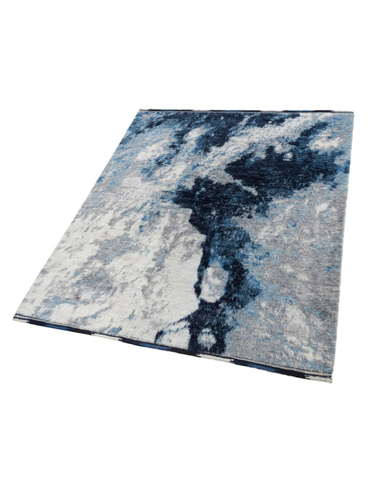 Anavera Ivory Dark Blue 8.3x10.2 Hand Knotted Rug