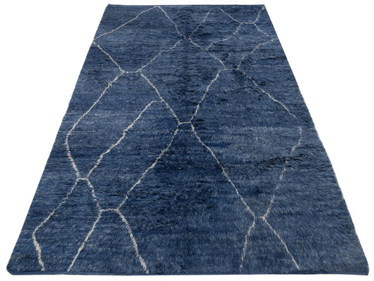 Baskra Dark Blue Ivory 9.3x12.9 Hand Knotted Rug