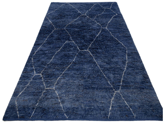 Baskra Dark Blue Ivory 10.4x14.2 Hand Knotted Rug