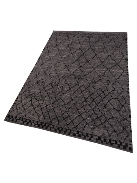 Baskra Gray Black 9.3x13.4 Hand Knotted Rug