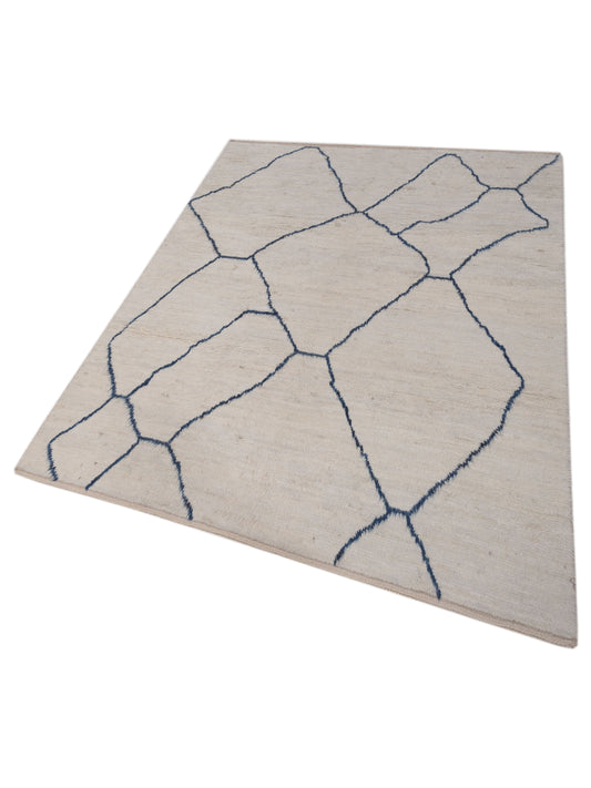 Baskra Ivory Blue 8.1x10.1 Hand Knotted Rug