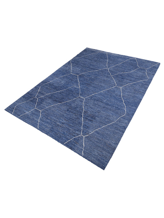 Baskra Dark Blue Ivory 11.8x16.3 Hand Knotted Rug