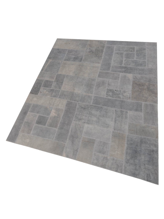 Patchwork Light Gray 8.11x11.6 Hand Knotted Rug