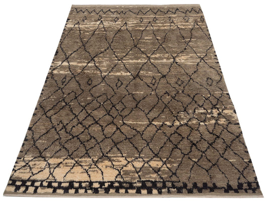 Baskra Brown Charcoal 7.9x9.10 Hand Knotted Rug