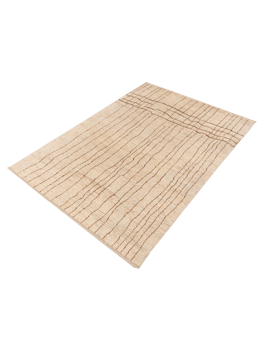 Baskra Beige Brown 7.4x10.7 Hand Knotted Rug