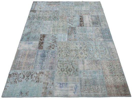 Patchwork Blue 8x10 Hand Knotted Rug