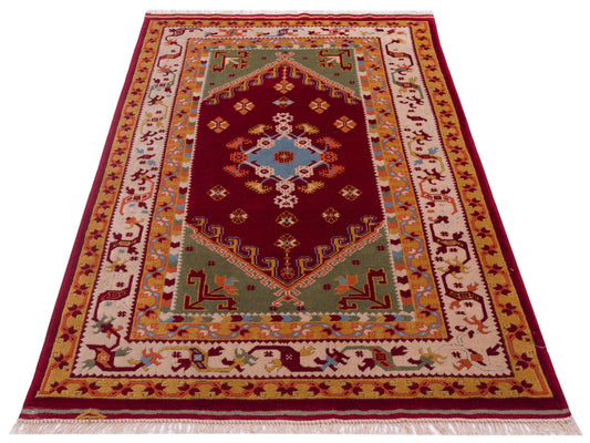 Shirvara Green Ivory 3.10x5.11 Hand Knotted Rug