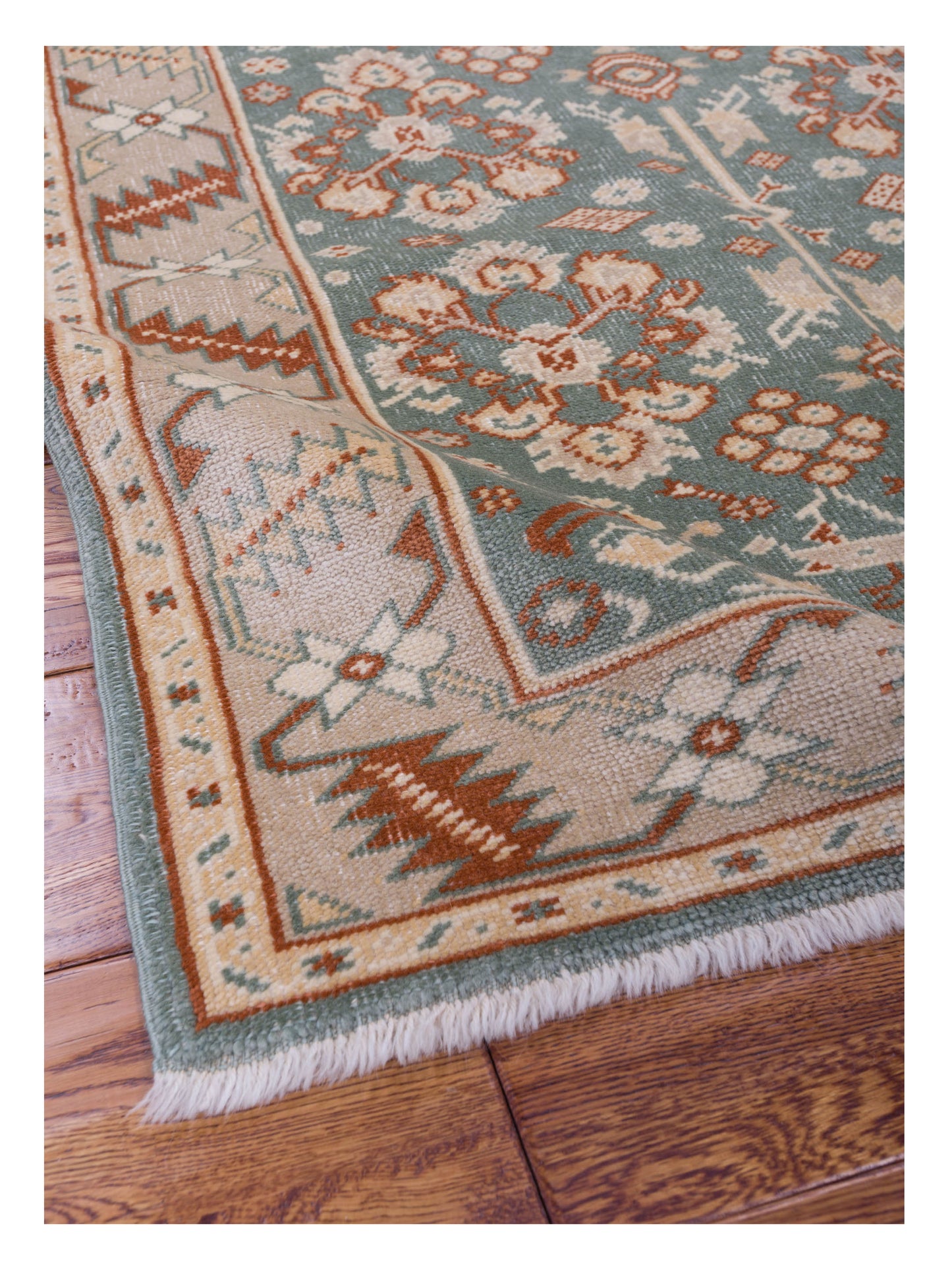 Oushak Green Camel 4.2x5.5 Hand Knotted Rug