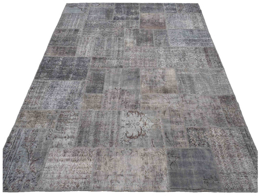 Patchwork Dark Gray 9.1x12.1 Hand Knotted Rug