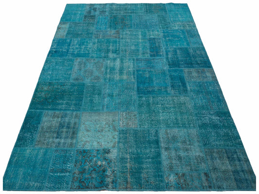Patchwork Turquoise 9x12 Hand Knotted Rug
