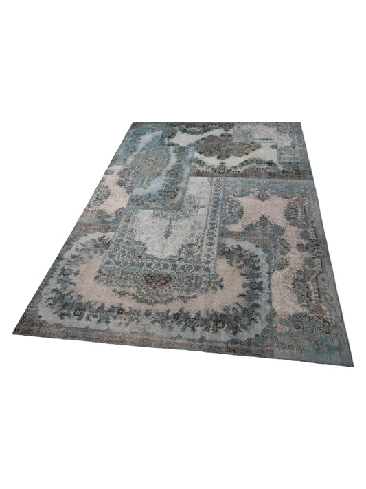 Patchwork Silver Blue 11.6x15.6 Hand Knotted Rug