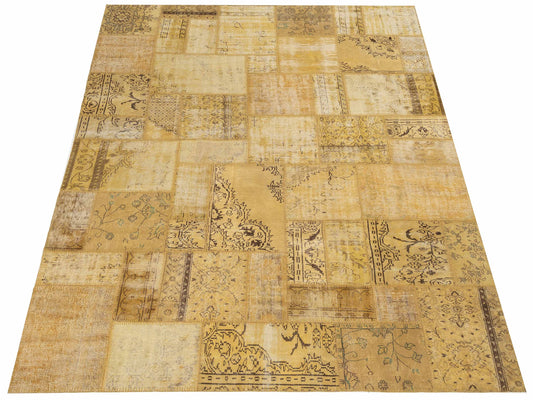 Patchwork Yellow 9x11.11 Hand Knotted Rug