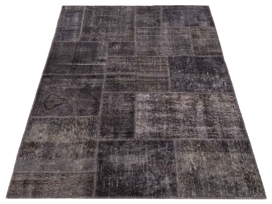 Patchwork Charcoal 5x8 Hand Knotted Rug