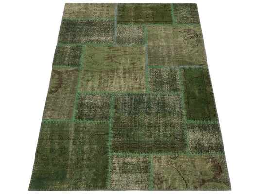 Patchwork Green 3.11x5.11 Hand Knotted Rug
