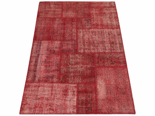Patchwork Red 3.11x5.11 Hand Knotted Rug