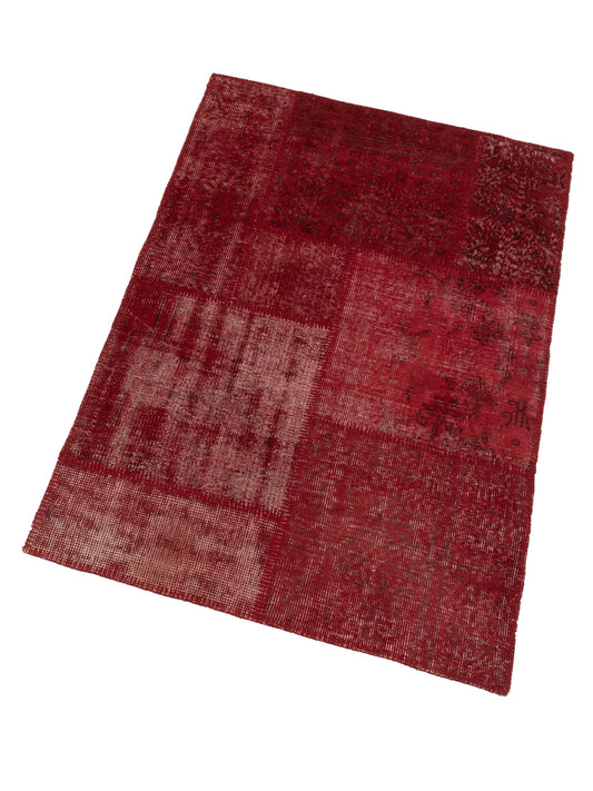 Patchwork Red 3.4x4.11 Hand Knotted Rug