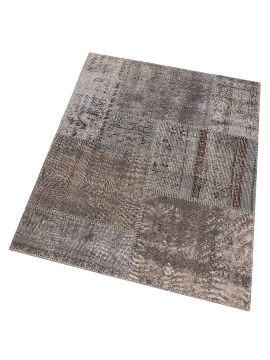 Patchwork Gray 3.4x4.11 Hand Knotted Rug