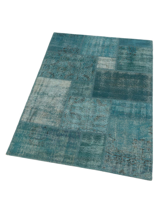 Patchwork Turquoise 3.11x5.11 Hand Knotted Rug