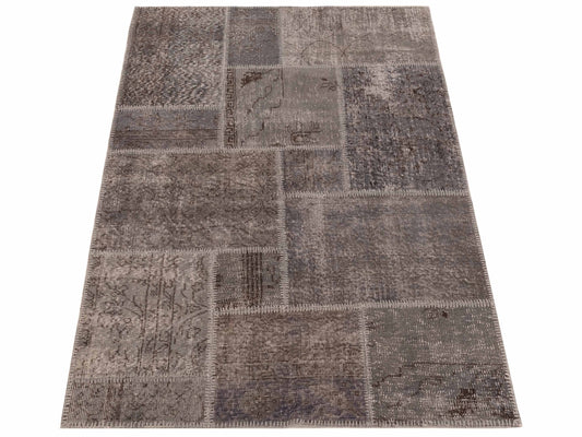 Patchwork Gray 4x6 Hand Knotted Rug