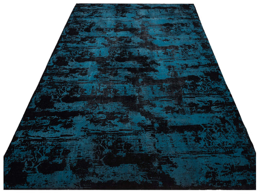 Vintage Black Blue 9.10x13.6 Hand Knotted Rug