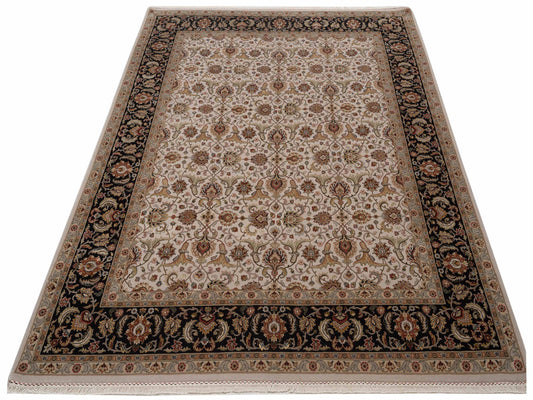 Javira Silk Ivory Black 8.2x10.3 Hand Knotted Rug