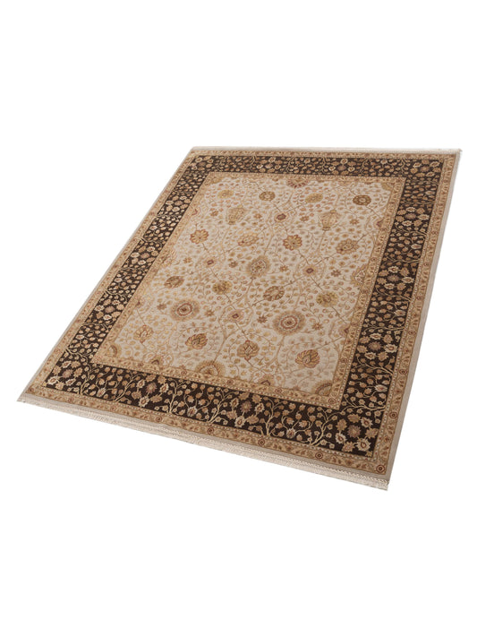 Javira Silk Ivory Brown 8.2x9.9 Hand Knotted Rug