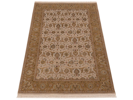 Javira Silk Ivory Gold 4.2x6.2 Hand Knotted Rug