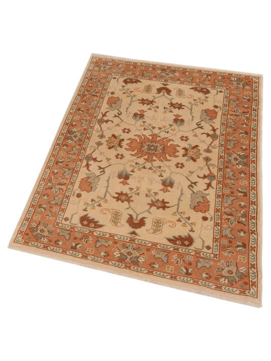 Oushak Ivory Pink 5.1x6.10 Hand Knotted Rug