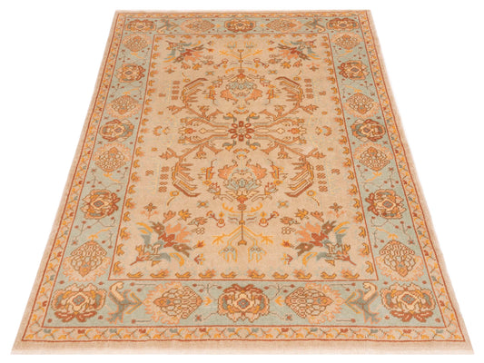 Oushak Beige Blue 5.3x7 Hand Knotted Rug