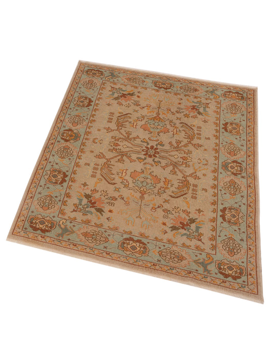 Oushak Cream Blue 5.3x6.4 Hand Knotted Rug