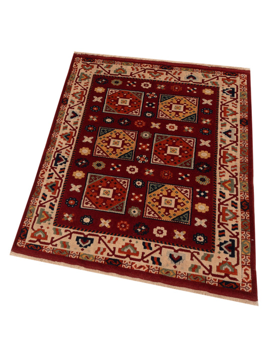 Shirvara Red Ivory 4x5 Hand Knotted Rug