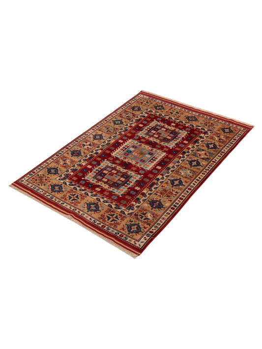 Shirvara Red Gold 4.10x6.10 Hand Knotted Rug