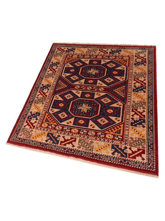 Shirvara Red Ivory 5.4x6.8 Hand Knotted Rug