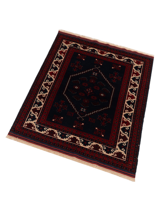 Shirvara Black Red 4x5.7 Hand Knotted Rug