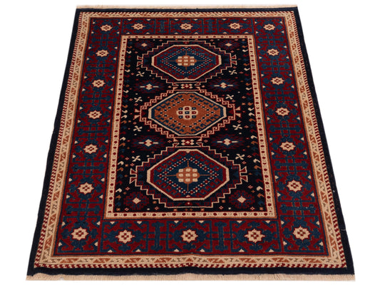 Shirvara Navy Red 4.3x5.5 Hand Knotted Rug