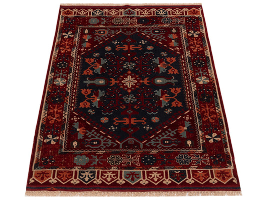 Shirvara Navy Red 4.1x5.7 Hand Knotted Rug