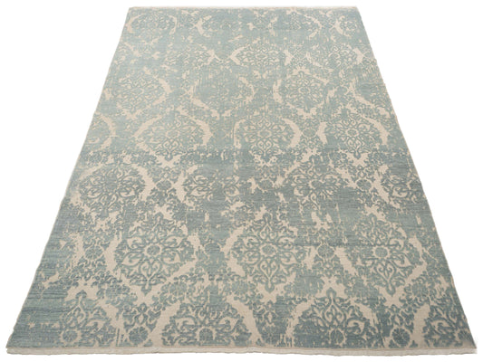 Defnera Ivory Ice Blue 7.10x10 Hand Knotted Rug