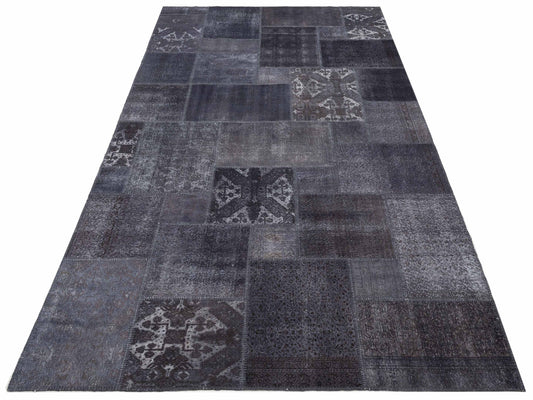 Patchwork Charcoal 7x13 Hand Knotted Rug
