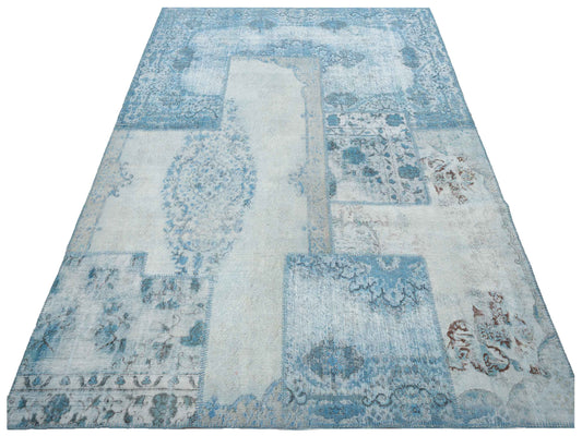 Patchwork Silver Blue 9.10x12 Hand Knotted Rug