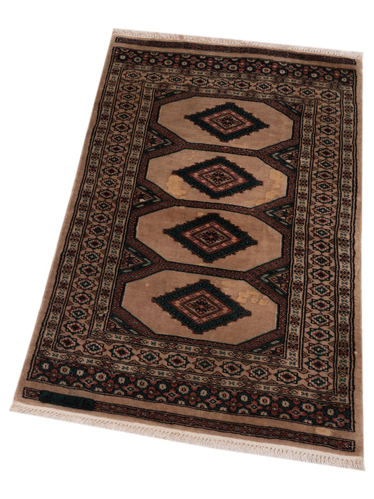 Bokhara Beige Green 2.7x4.5 Hand Knotted Rug