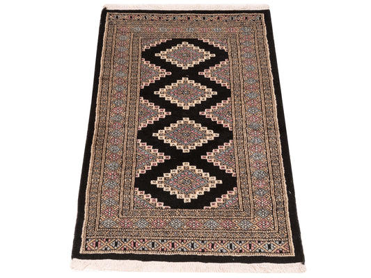 Bokhara Black Beige 2.7x4.2 Hand Knotted Rug