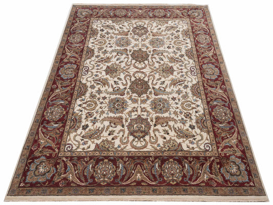 Corvella Ivory Burgundy 8x10.1 Hand Knotted Rug