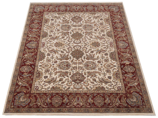 Corvella Ivory Burgundy 9.1x12.2 Hand Knotted Rug