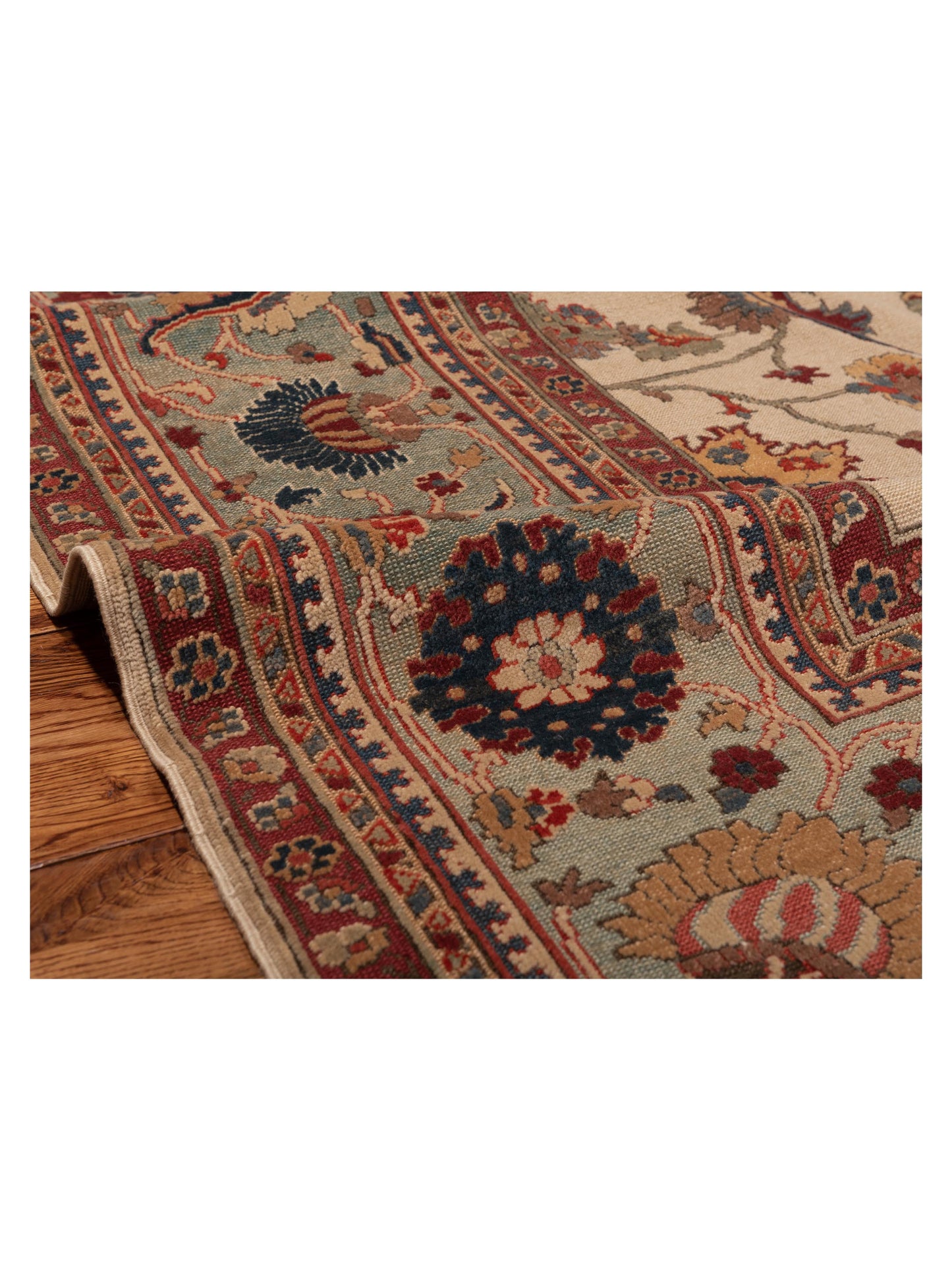 Antiqua Loom Ivory Green 9.11x12.3 Hand Knotted Rug