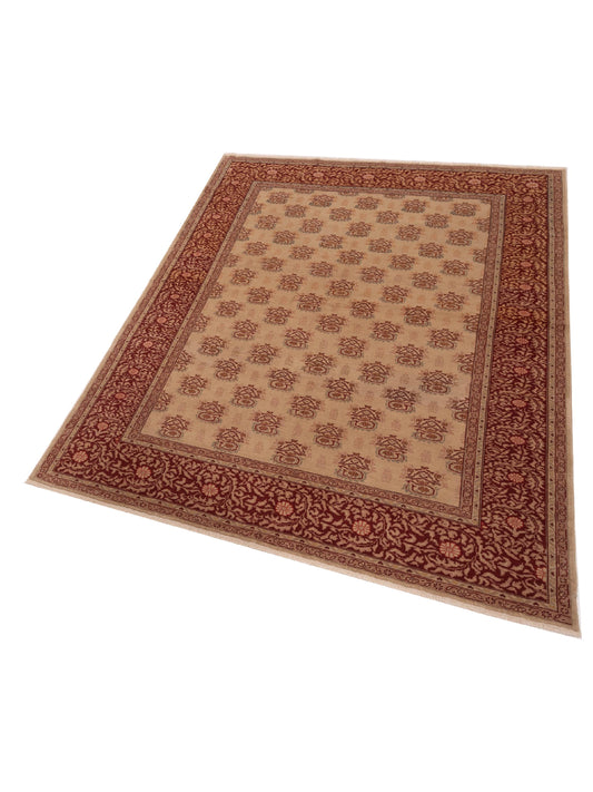 Antiqua Loom Beige Red 6.8x8.5 Hand Knotted Rug