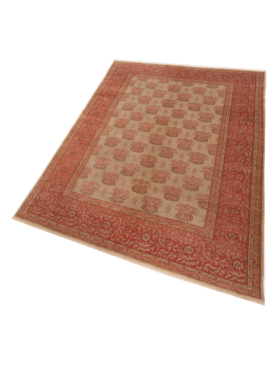Antiqua Loom Ivory Pink 6.9x9.5 Hand Knotted Rug