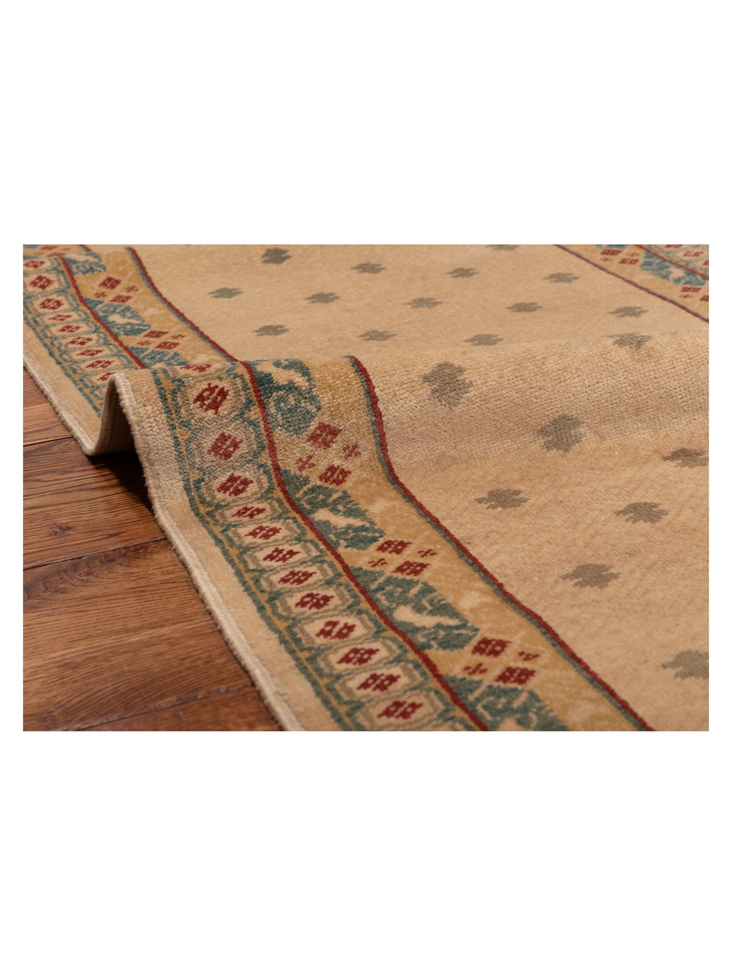 Antiqua Loom Ivory Green 2.6x8.1 Hand Knotted Rug